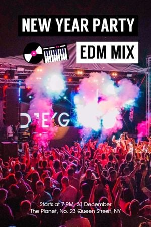 edm mix, music, music festival, New Year Party Pinterest Post Template