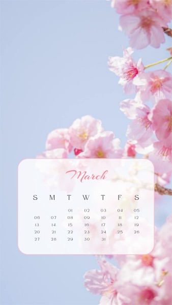 ピンクカレンダーフラワースプリング スマホ壁紙