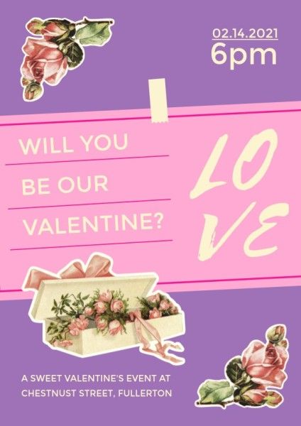 valentines day, valentine day, festival,  Purple Valentine's Day Singles Party Flyer Template