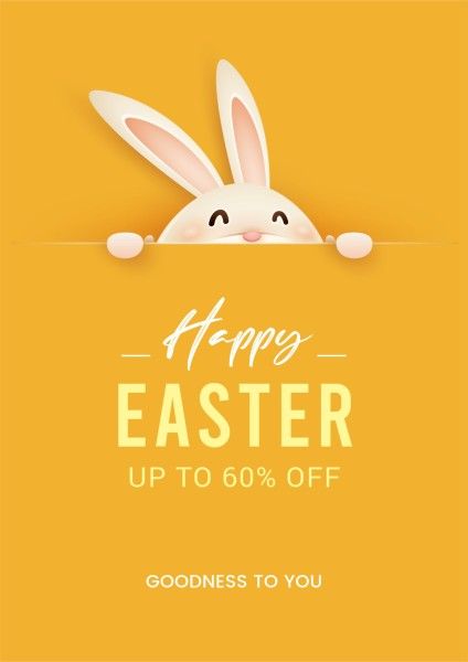 easter day, discount, promo, Orange Clean Cute Bunny Easter Sale Poster Template