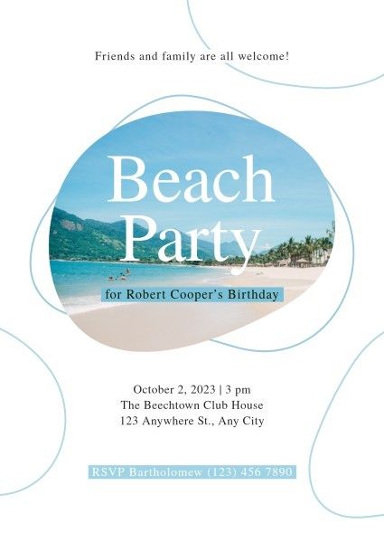 summer, birthday, friends, Beach Party Invitation Template