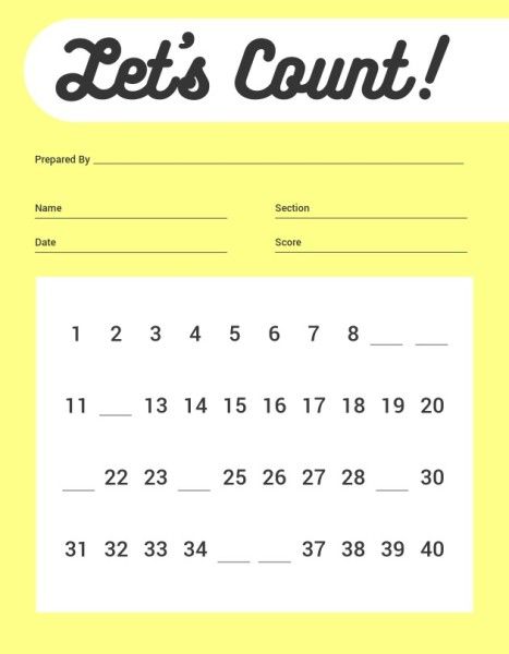 math, mathematics, timed test, Yellow And White Simple Counting Worksheet Template