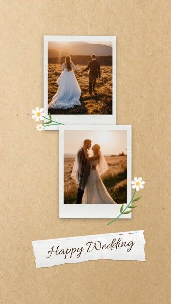 marriage, love, couple, Beige Paper Background Wedding Collage Photo Collage 9:16 Template