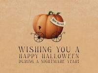trick or treat, greeting, pumpkin carriage, Brown Vintage Cute Cartoon Happy Halloween Wish Card Template