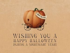 trick or treat, pumpkin carriage, spooky, Brown Vintage Cute Cartoon Happy Halloween Wish Card Template