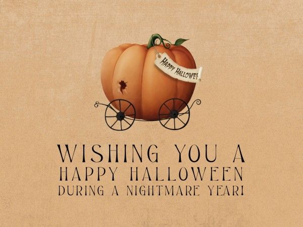 trick or treat, pumpkin carriage, spooky, Brown Vintage Cute Cartoon Happy Halloween Wish Card Template