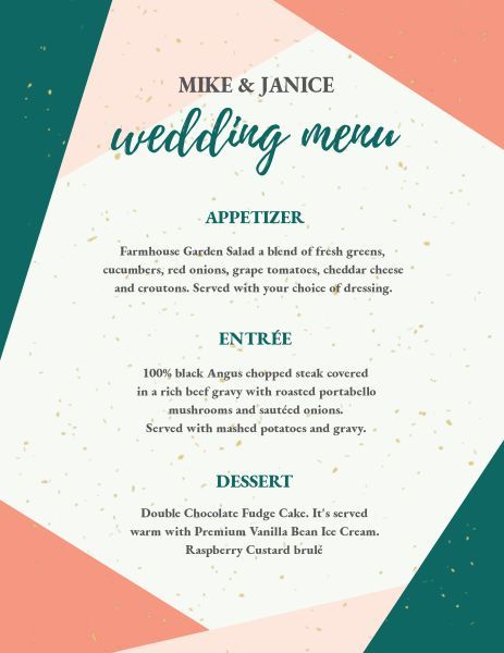 dinner, food, cuisine, Colorful Background Wedding Menu Template