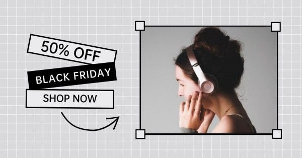 discount, promotion, fashion, White Headphone Black Friday Sale Facebook App Ad Template