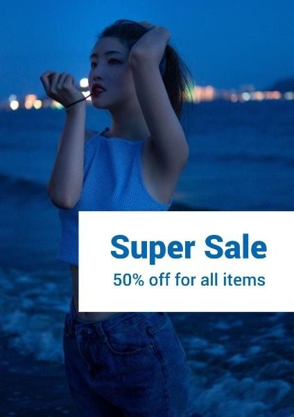 Blue And Simple Item Discount Sales Ad Poster
