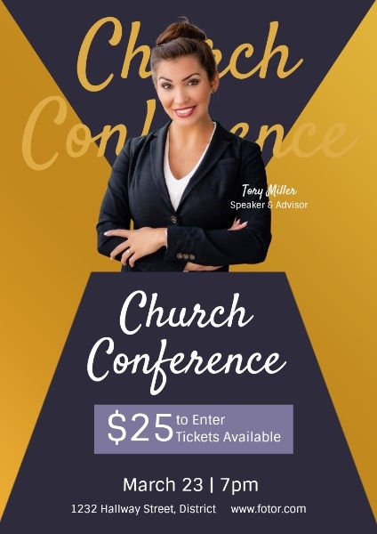 Yellow And Black Church Conference Meeting  Poster