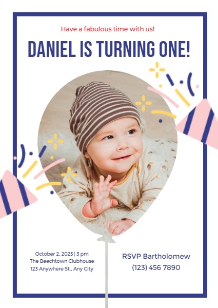 White Cute Baby Turning One Birthday Invitation Invitation