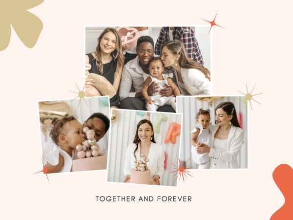 happy, love, party, Pastel Pink Simple Family Collage Photo Collage 4:3 Template