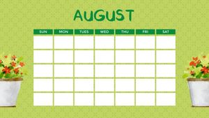 daily, date, month, Green August Calendar Template