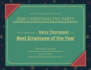 work, job, working, Green Christmas Best Employee Award Certificate Template