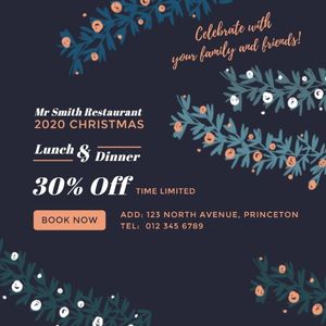 dinner, holiday, promotion, Christmas Restaurant Special Offer Instagram Post Template