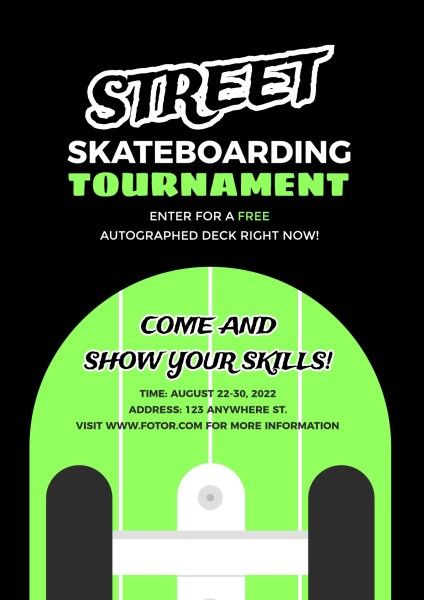 sport, street, exercise, Green Skateboard Tournament Poster Template