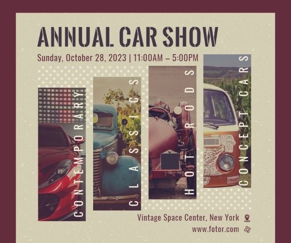vehicle, transport, automobile, Vintage Annual Car Show Facebook Post Template