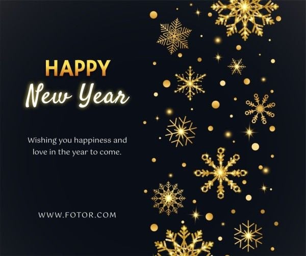 greeting, celebration, winter, Golden Snowflakes Background Happy New Year Facebook Post Template