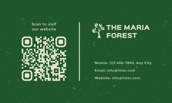 organic, forest, tree, Green Simple Illustration Environmental Organization QR Code Business Card Template