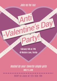 anti valentines day, anti valentine day, single party, Rose Purple Valentine's Day Invitation Template