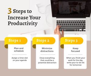 marketing, work, company, White Three Steps To Increase Productivity Facebook Post Template