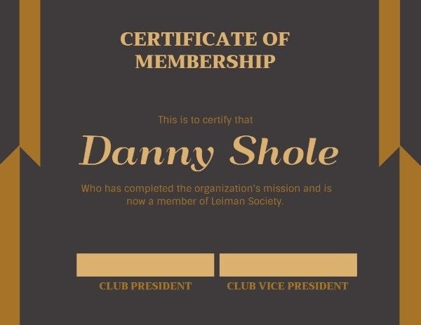 certificate of membership, book club, motorcycle club, Brown Membership Certificate Template