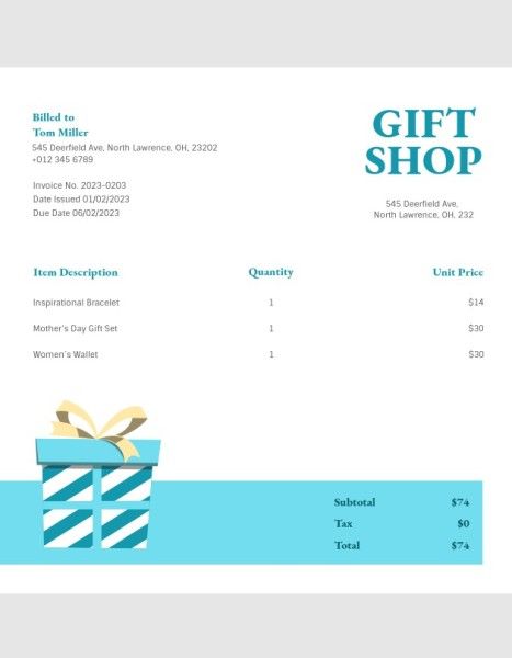 retail, sale, commodity, Giftshop Invoice Template
