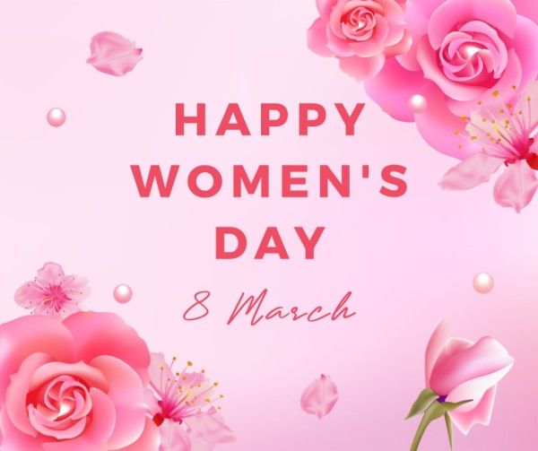 粉红花卉插图国际妇女节 Facebook帖子