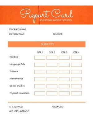 business, student, school, White And Orange Background Report Card Template