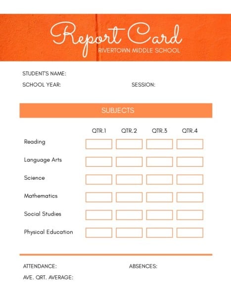 White And Orange Background Report Card