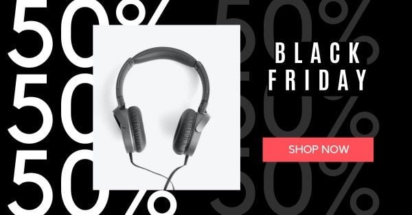 discount, promotion, style, Black Headphone Black Friday Sale Facebook App Ad Template
