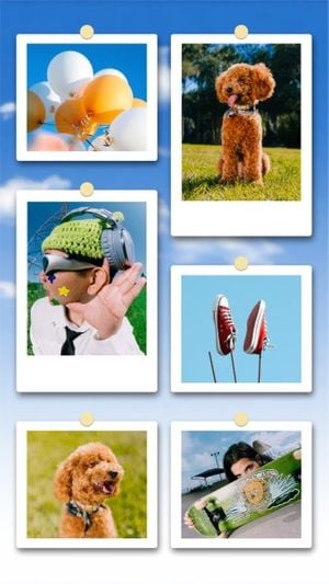 photo frame, mood, dog, Blue Sky Background Funky Photo Collage Photo Collage 9:16 Template