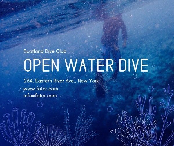diver, diving, sea plant, Open Water Dive Facebook Post Template
