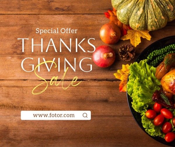 celebration, holiday, promotion, Brown Wooden Table Background Thanksgiving Sale Facebook Post Template