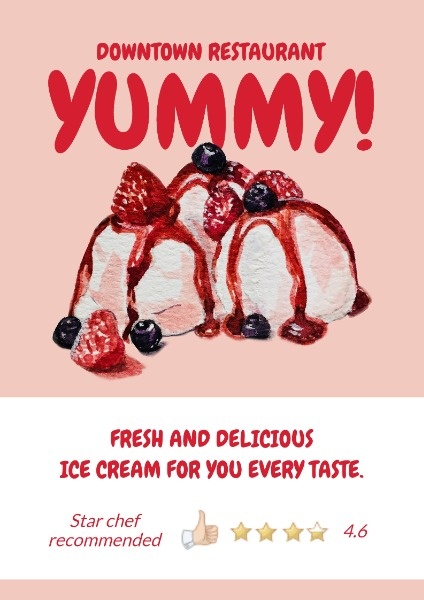 粉红色美味冰淇淋销售海报 英文海报