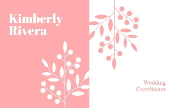 leaves, illustration, job, White And Pink Floral Simple Wedding Coordinator Business Card Template