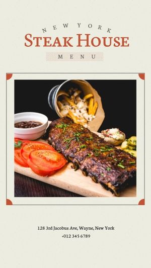 dinner, food, restaurant, Steak House Menu Cover Instagram Story Template
