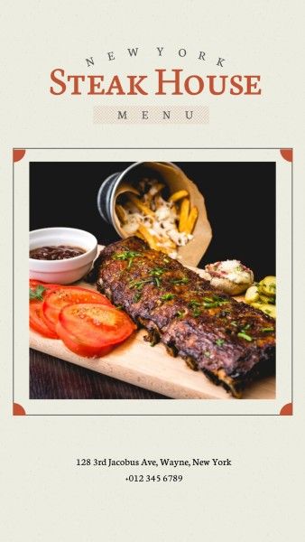 dinner, food, restaurant, Steak House Menu Cover Instagram Story Template