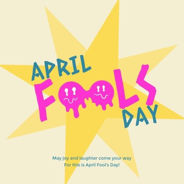 greeting, celebration, festival, Soft Yellow Creative Smiley April Fools' Day Instagram Post Template
