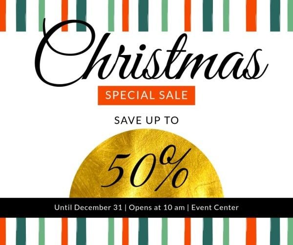 promotion, holiday, discount, Golden Christmas Sale Facebook Post Template