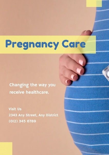 蓝色和黄色妊娠护理 英文海报