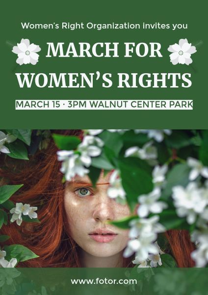 fight, female, international womens day, Green Women's Right Campaign Poster Template