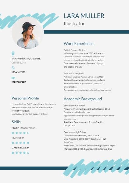 résumé, designer, graphic designer,  Illustrator Blue And White Brushstroke Simple Resume Resume Template