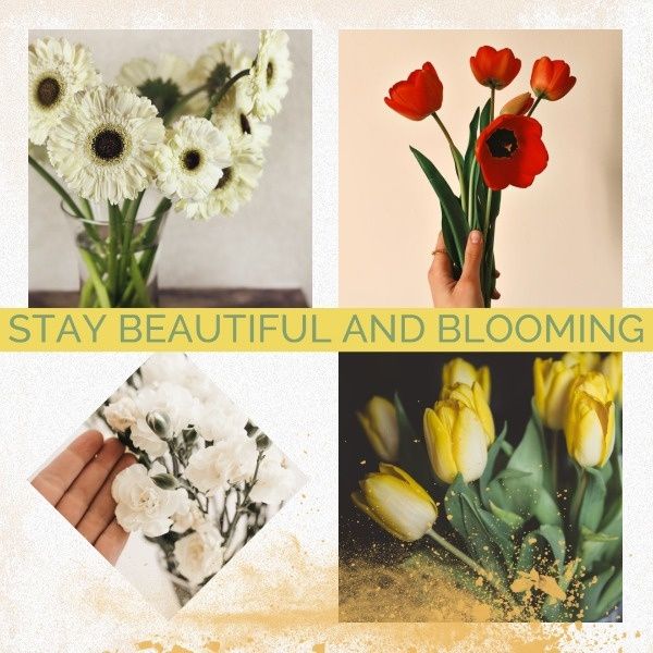 flora, beautiful, blooming, Flower Collage Instagram Post Template