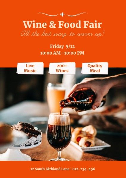 meal, celebration, sale, Orange Wine And Food Fair  Poster Template
