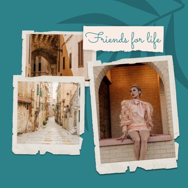 girl, town, sightview, Blue Friends For Life Quote Photo Collage (Square) Template
