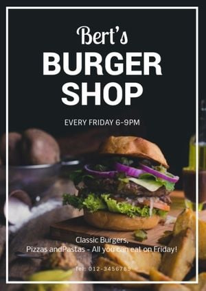 restaurant, sale, sales, Black Dark Burger Shop Flyer Template