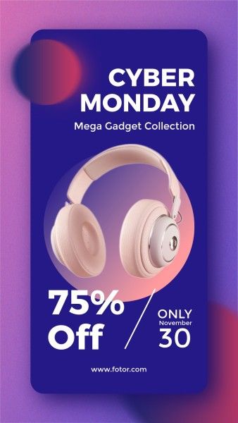 online shopping, shopping, ecommerce, Gredient Neon Cyber Monday Headphone Promotion Instagram Story Template