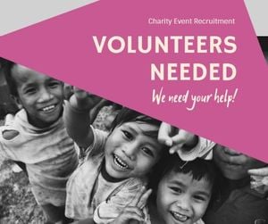 non-profit, charity, help, Pink And Gray Volunteer Recruitment Facebook Post Template