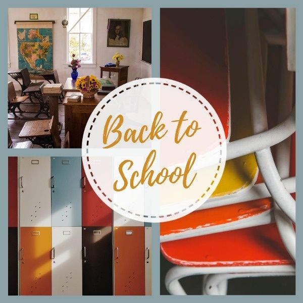 student, study, new semester, Back To School Collage  Instagram Post Template